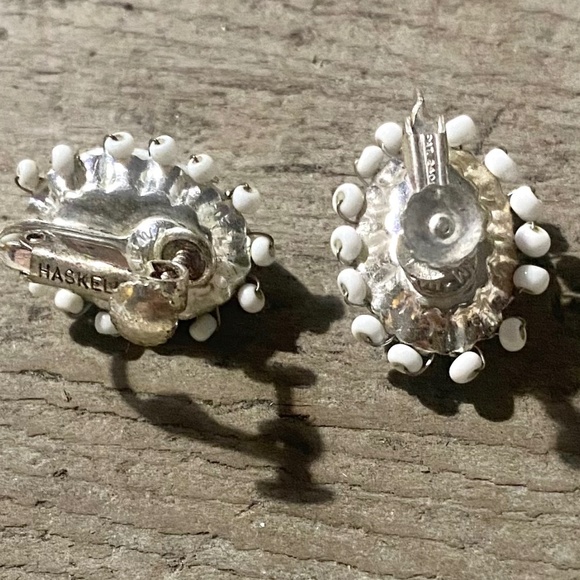 Vintage Signed Miriam Haskell White Earrings - Picture 2 of 3
